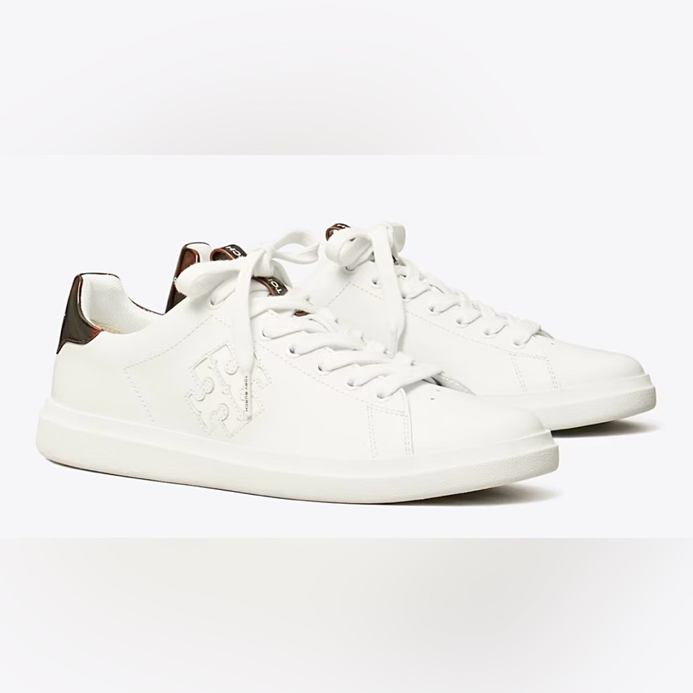 NEW NIB SZ 9 TORY BURCH DOUBLE T HOWELL COURT WHITE CRETA LEATHER SNEAKER SHOES